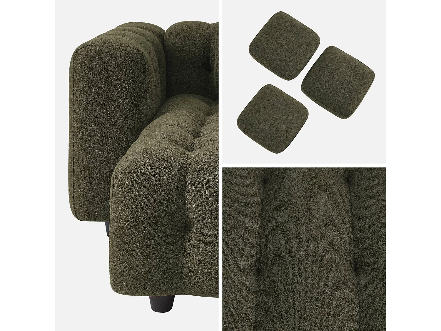 Sofá esquinero reversible con rizo texturado kaki oscuro