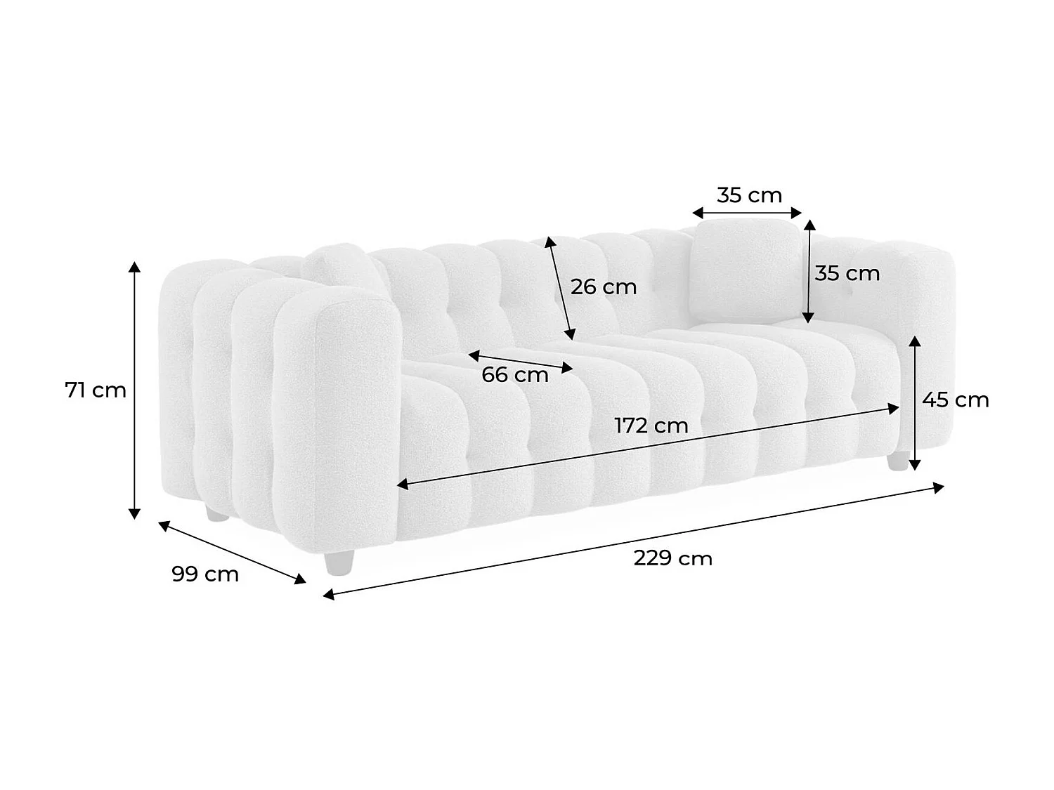 Divano rivestito in tessuto bouclé a 3 posti, beige