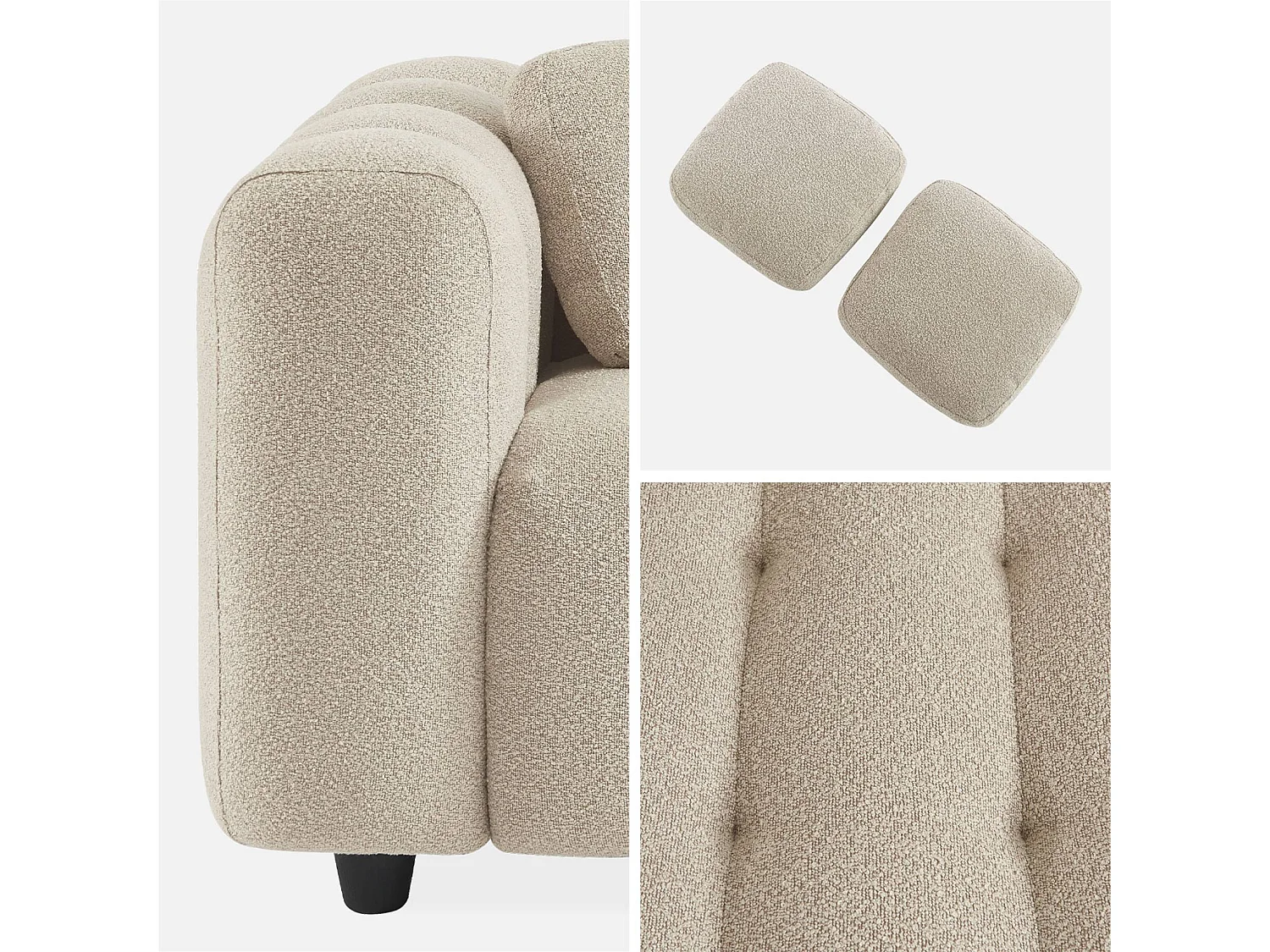 Divano rivestito in tessuto bouclé a 3 posti, beige