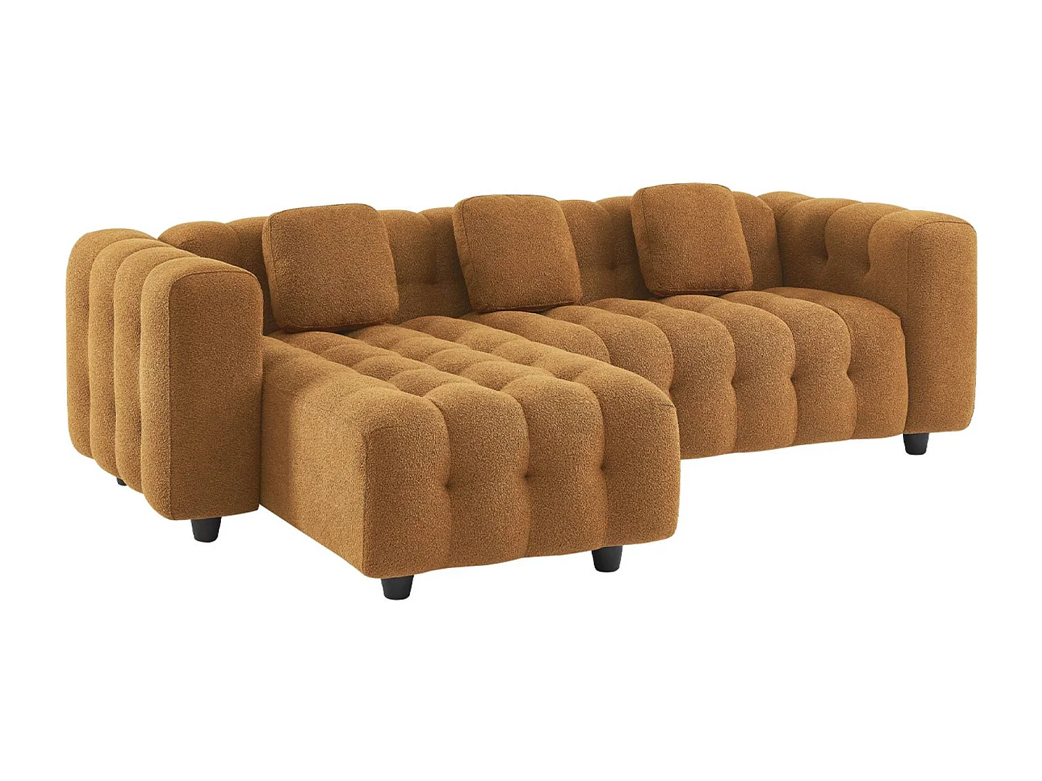 Canapé d'angle réversible 3-4 places bouclette texturée. moutarde. capitonné structure bois d'eucalyptus et contreplaqué