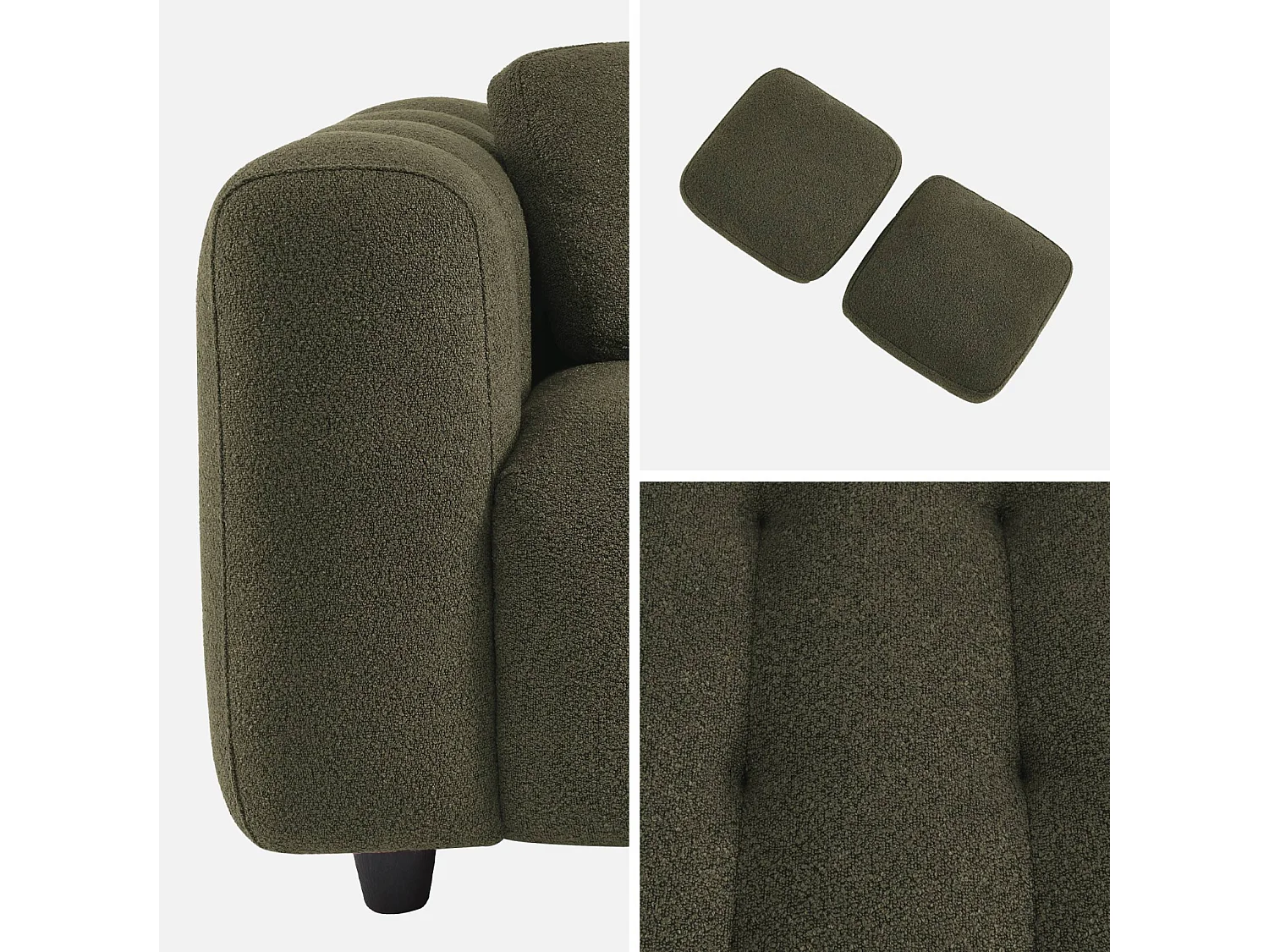 Divano rivestito in tessuto bouclé a 3 posti, kaki