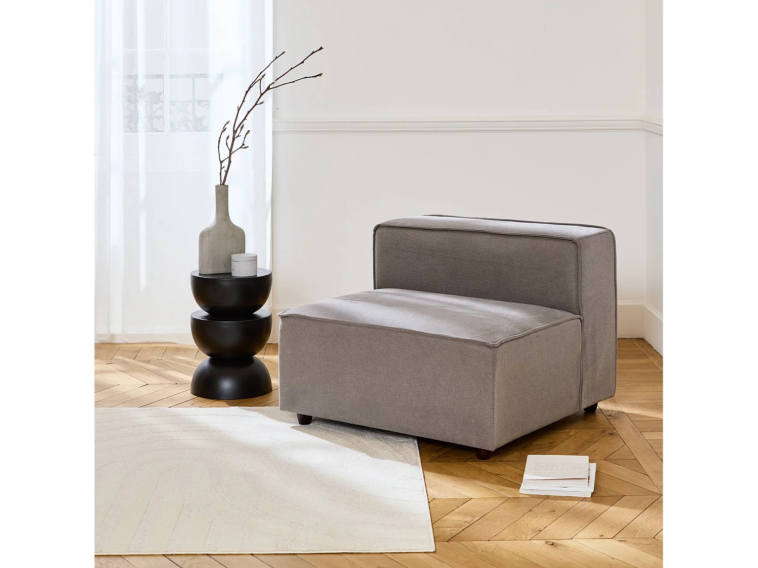 Sillón con asiento, módulo para sofá modular gris claro