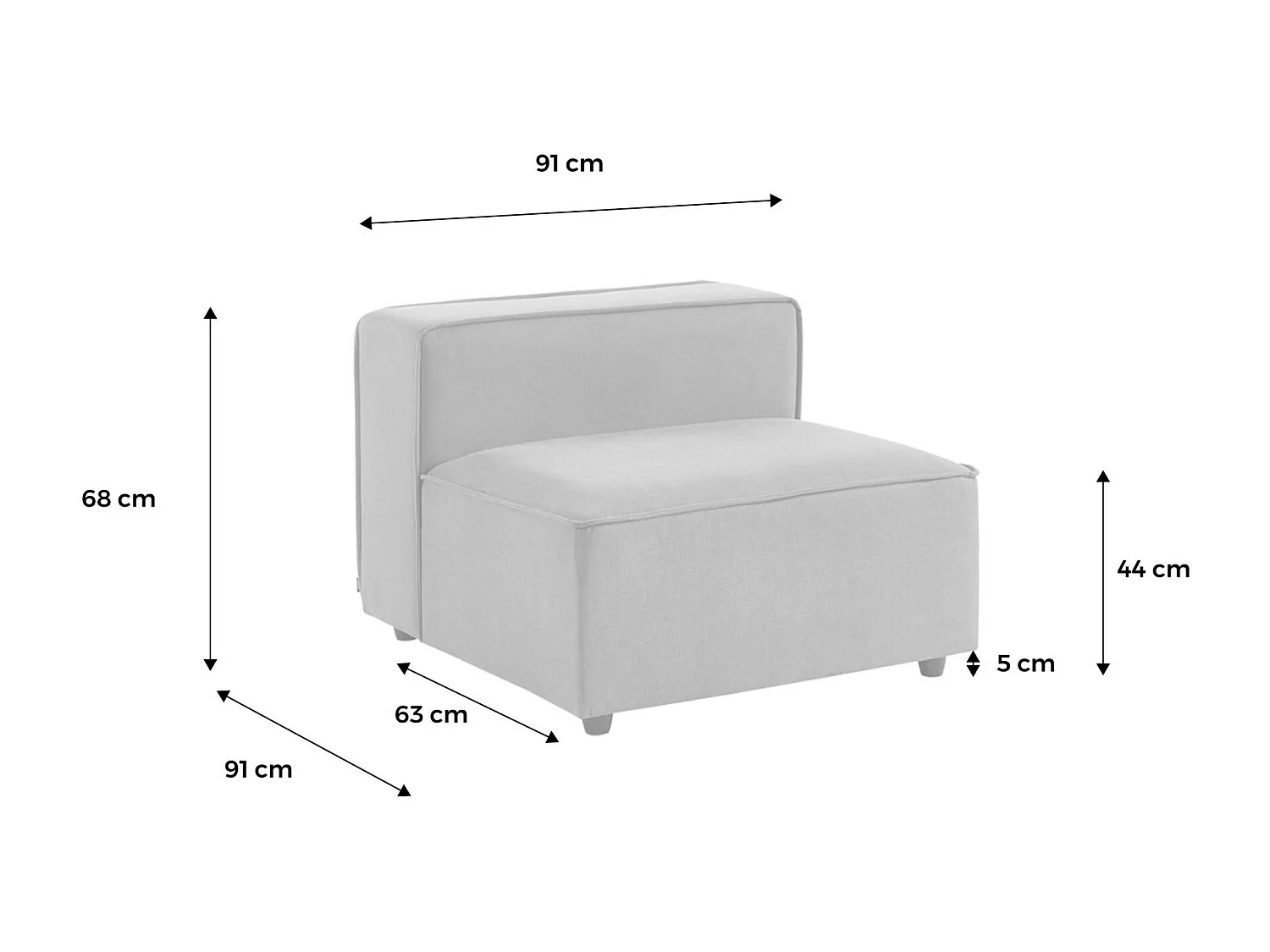 Sillón con asiento, módulo para sofá modular gris claro