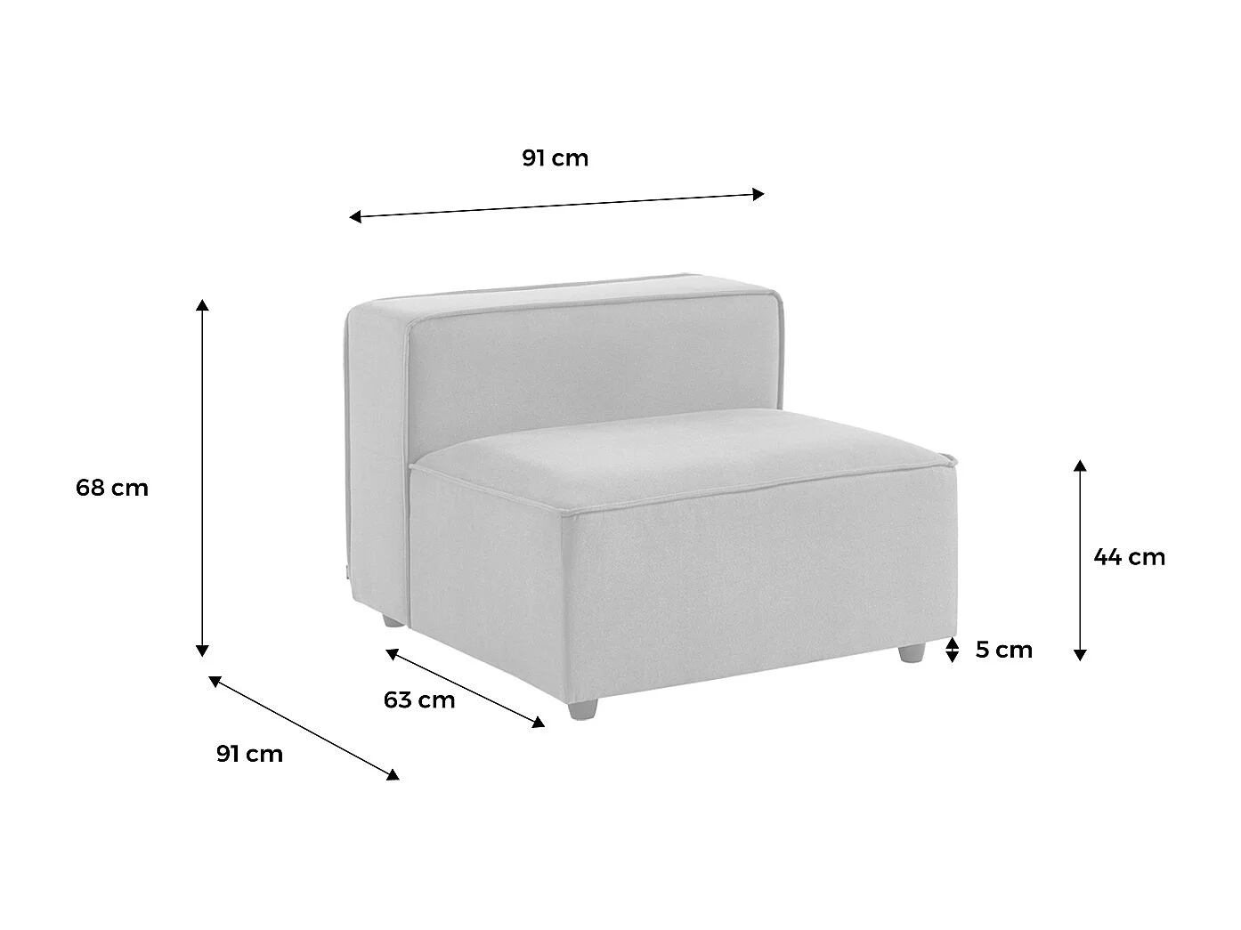 Sillón con asiento, módulo para sofá modular gris claro