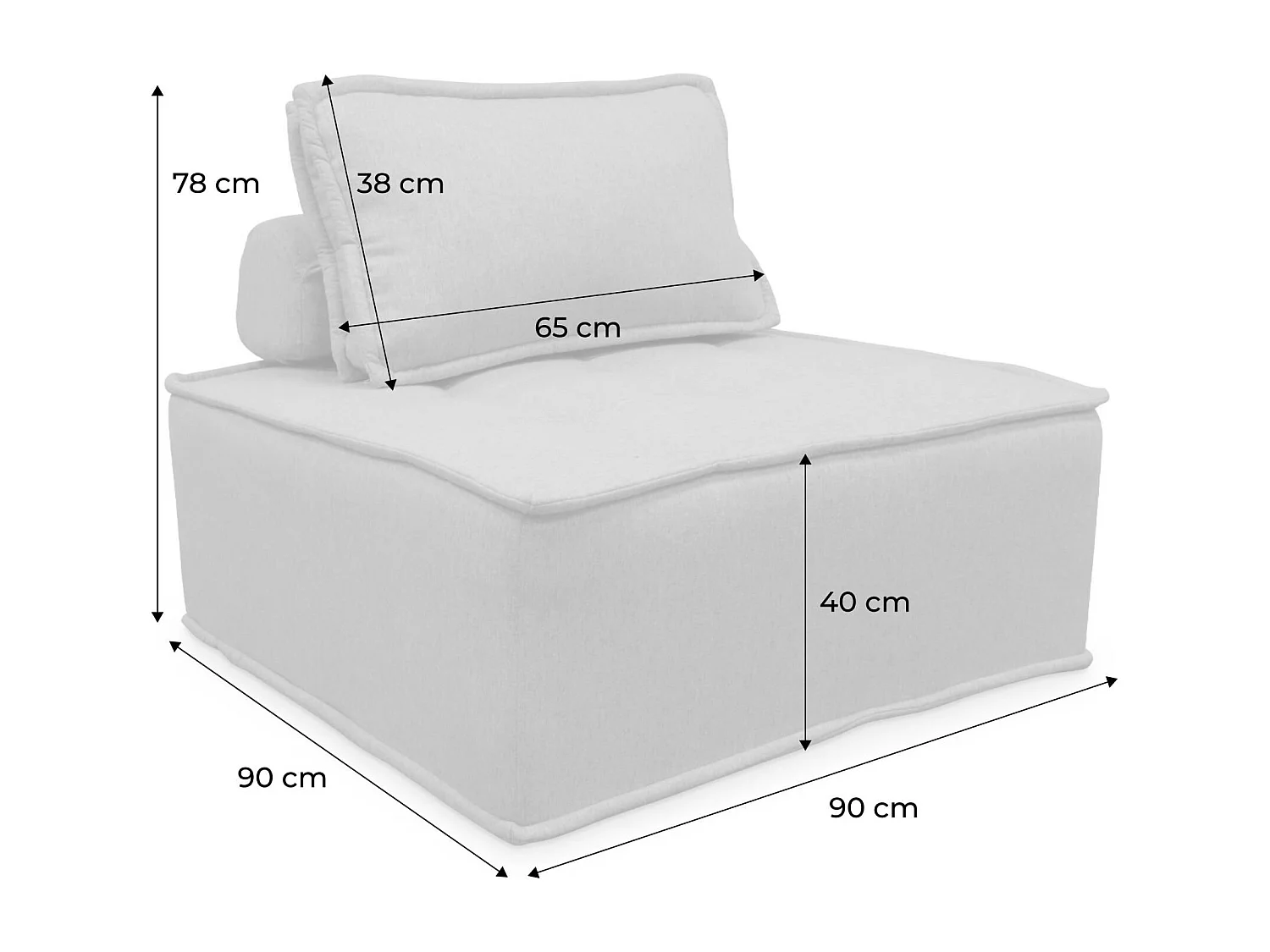 Chauffeuse pour canapé modulable tissu capitonné gris avec un coussin