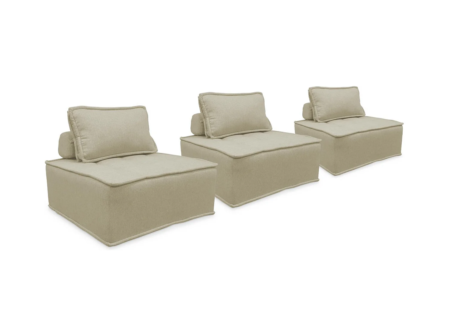 Set di 3 poltrone per divano modulare in tessuto imbottito, beige