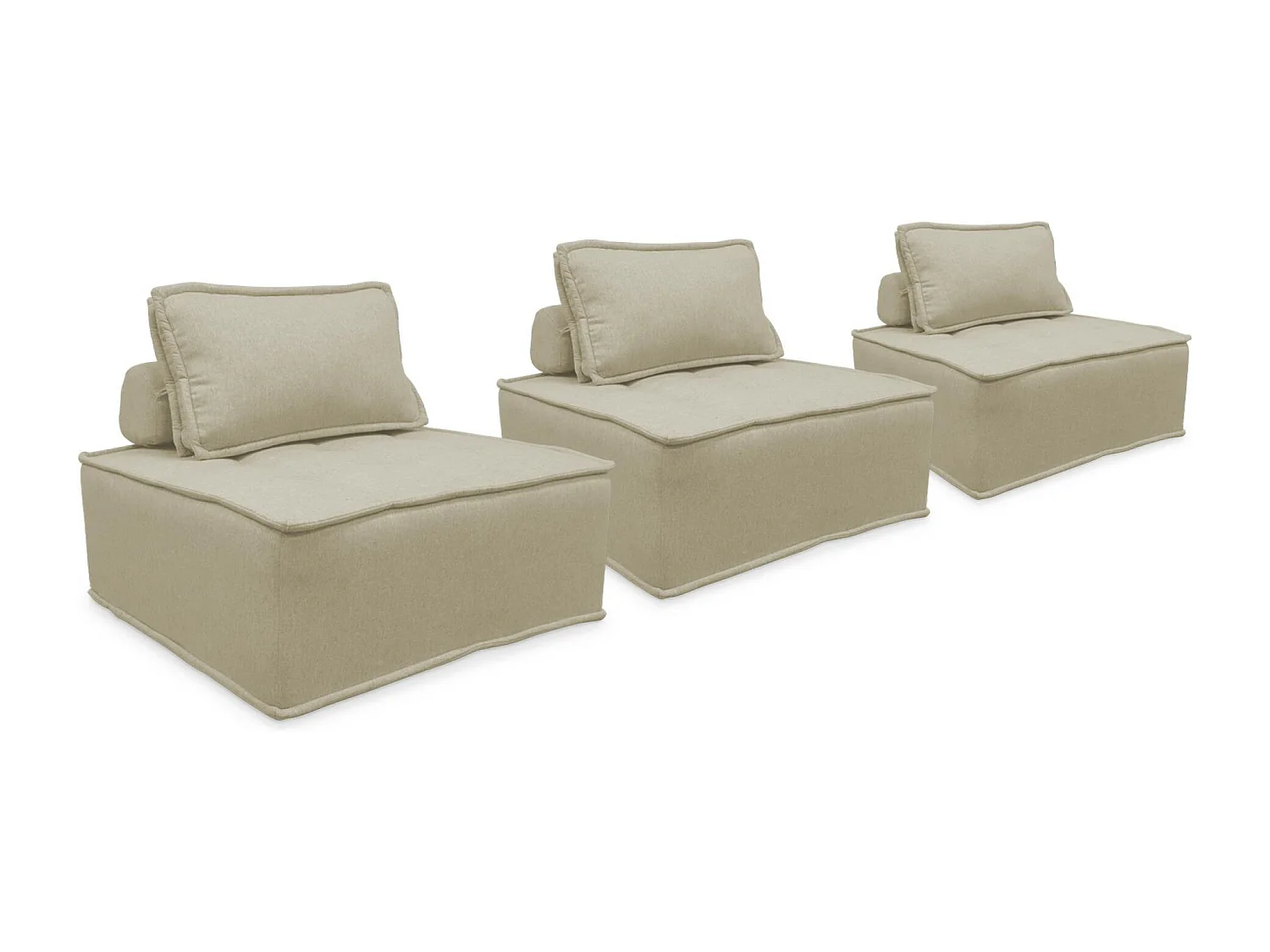Lot de 3 chauffeuses pour canapé modulables tissu capitonné beige avec 1 coussin