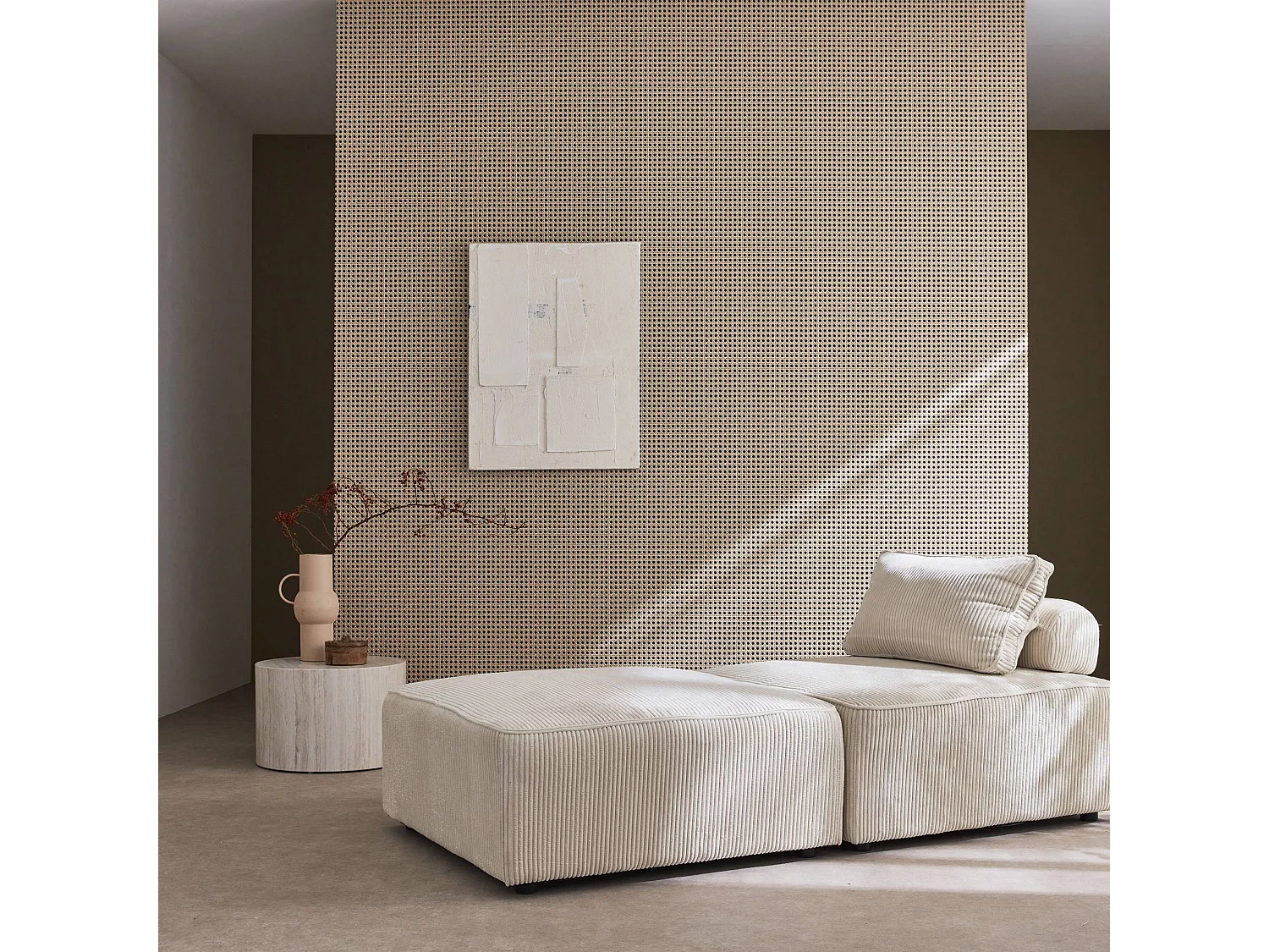 Poltrona per divano modulare in velluto a coste (set di 2), crema