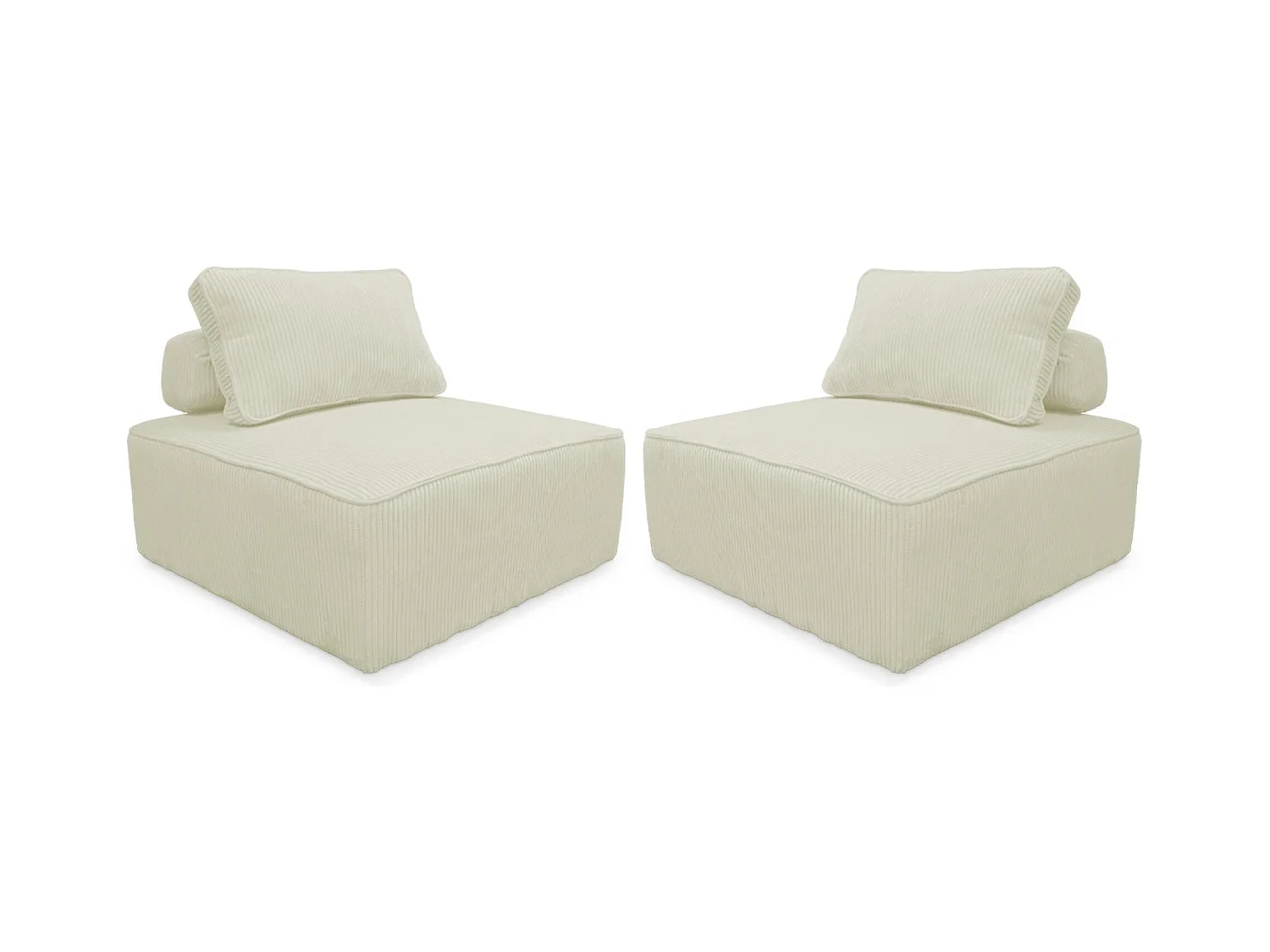 Lot de 2 chauffeuses  pour canapé modulable velours côtelé crème avec un coussin