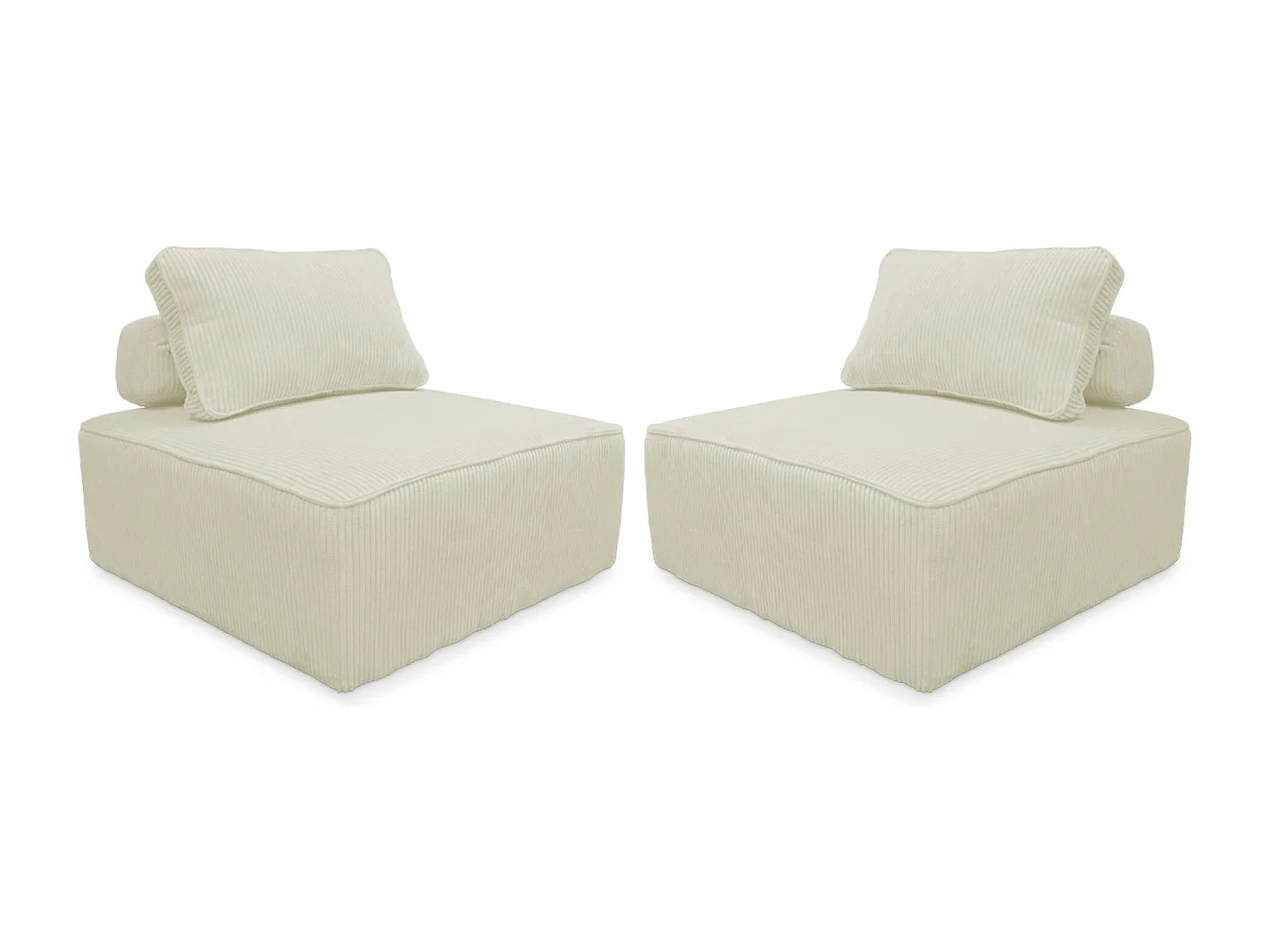 Lot de 2 chauffeuses  pour canapé modulable velours côtelé crème avec un coussin