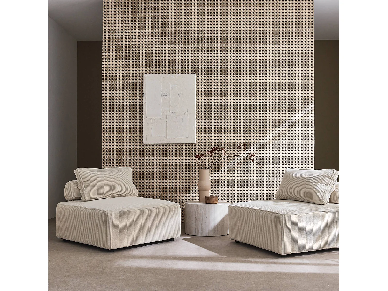 Poltrona per divano modulare in velluto a coste (set di 2), crema