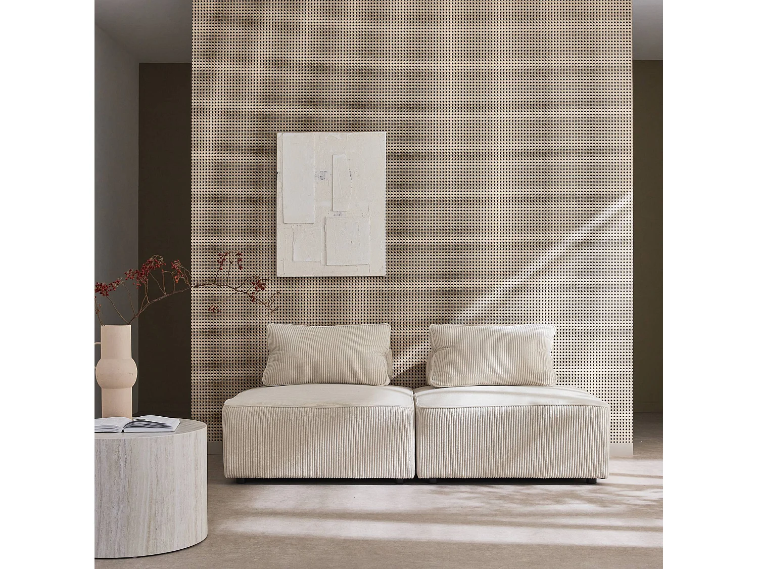 Poltrona per divano modulare in velluto a coste (set di 2), crema