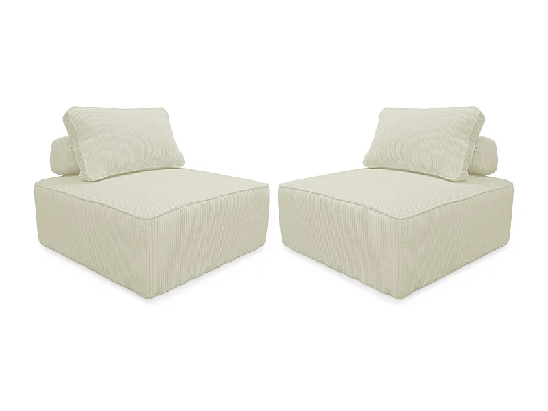 Poltrona per divano modulare in velluto a coste (set di 2), crema