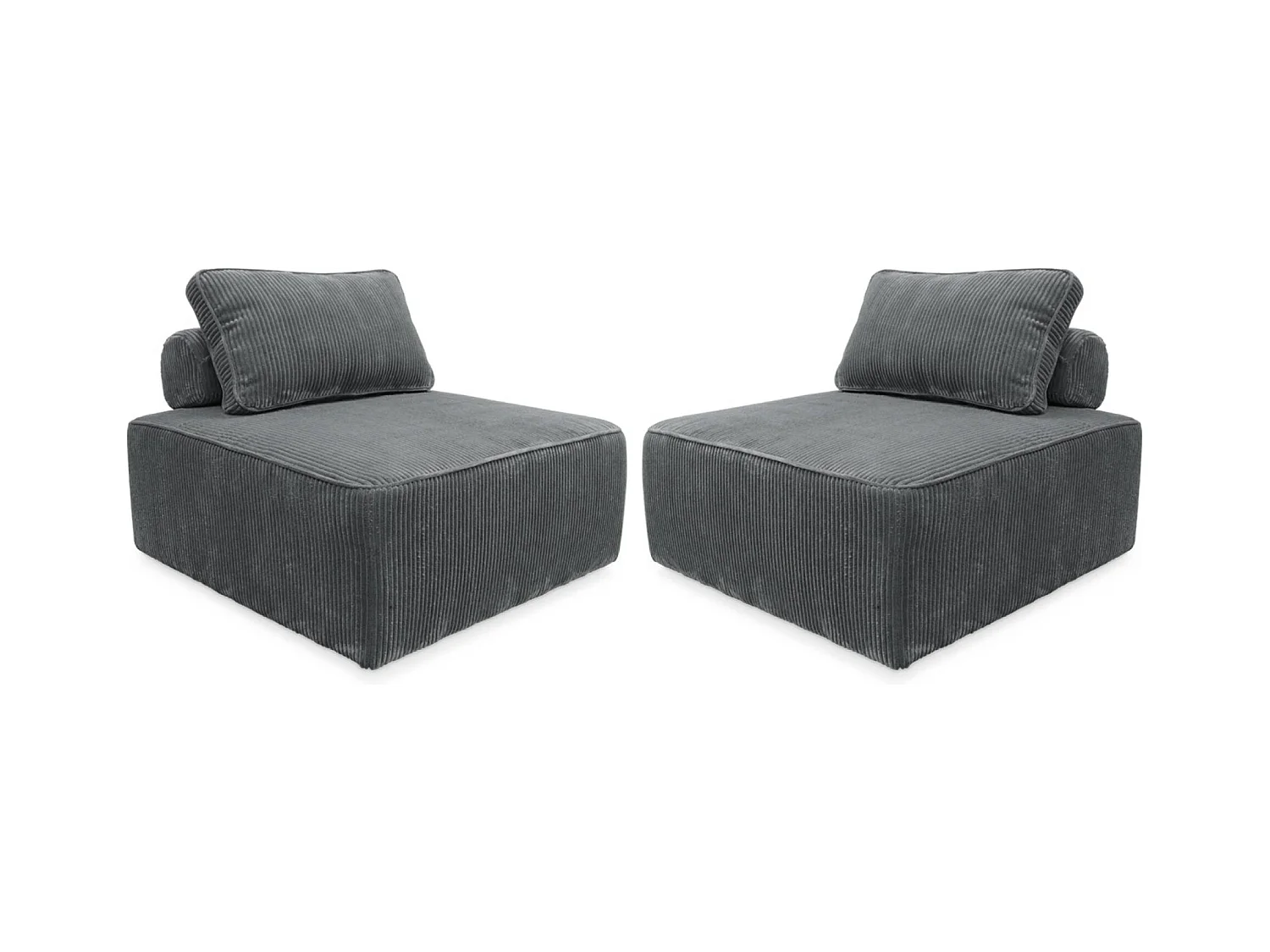 Lot de 2 chauffeuses  pour canapé modulable velours côtelé gris avec un coussin