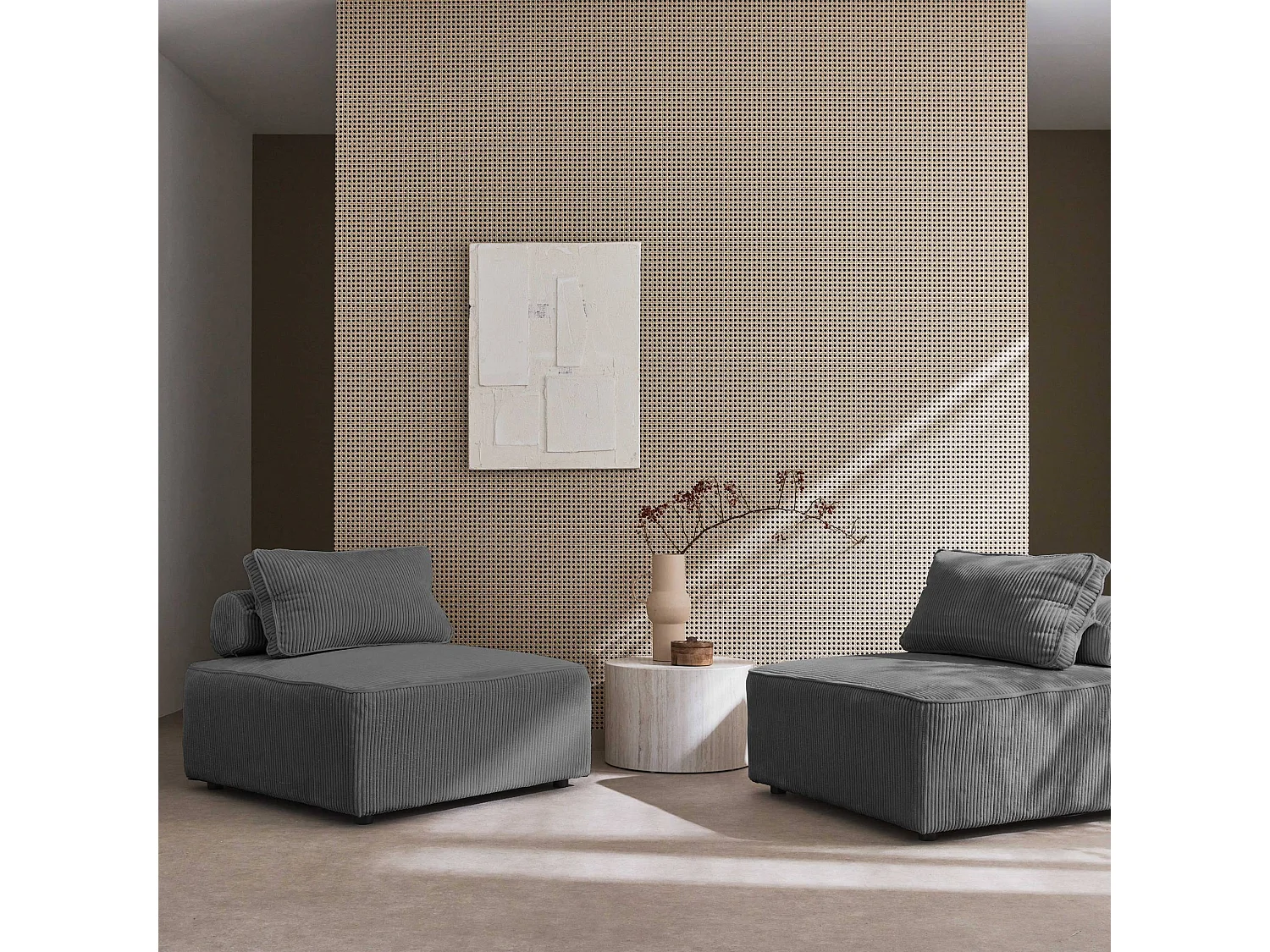 Sofá modular de pana, 2 plazas gris oscuro