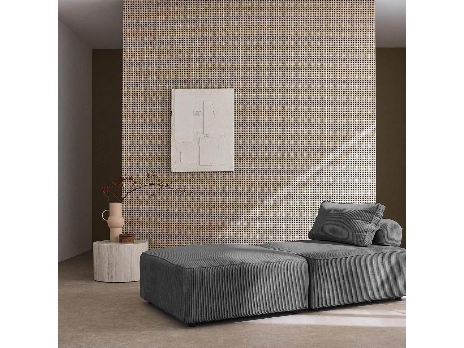 Sofá modular de pana, 2 plazas gris oscuro