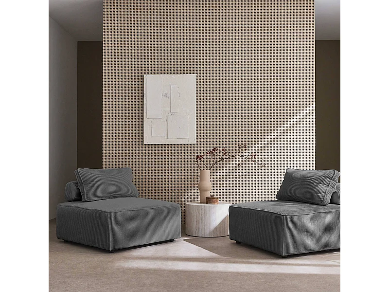 Lot de 2 chauffeuses  pour canapé modulable velours côtelé gris avec un coussin