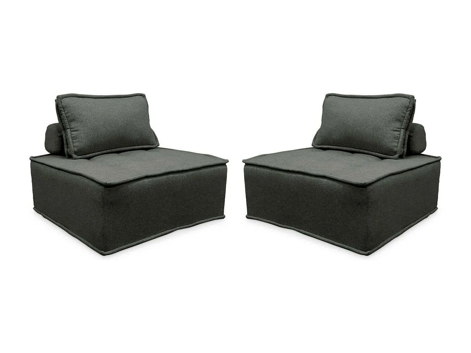Lot de 2 chauffeuses pour canapé modulable tissu capitonné gris avec un coussin