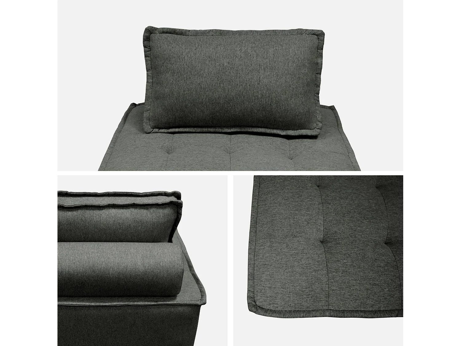 Lot de 2 chauffeuses pour canapé modulable tissu capitonné gris avec un coussin