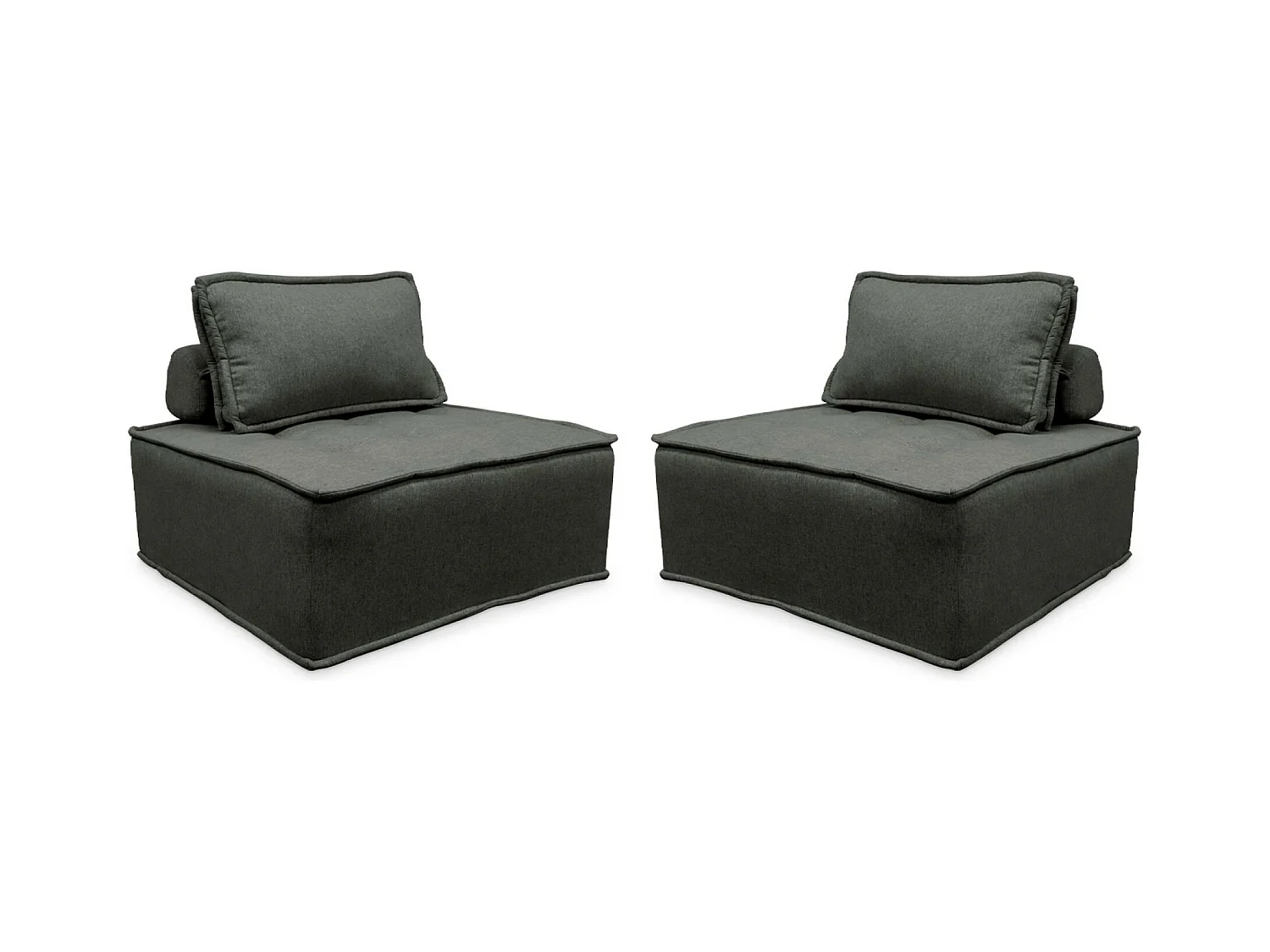 Lot de 2 chauffeuses pour canapé modulable tissu capitonné gris avec un coussin