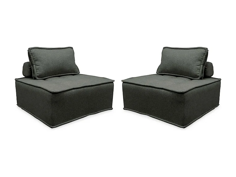 Lot de 2 chauffeuses pour canapé modulable tissu capitonné gris avec un coussin