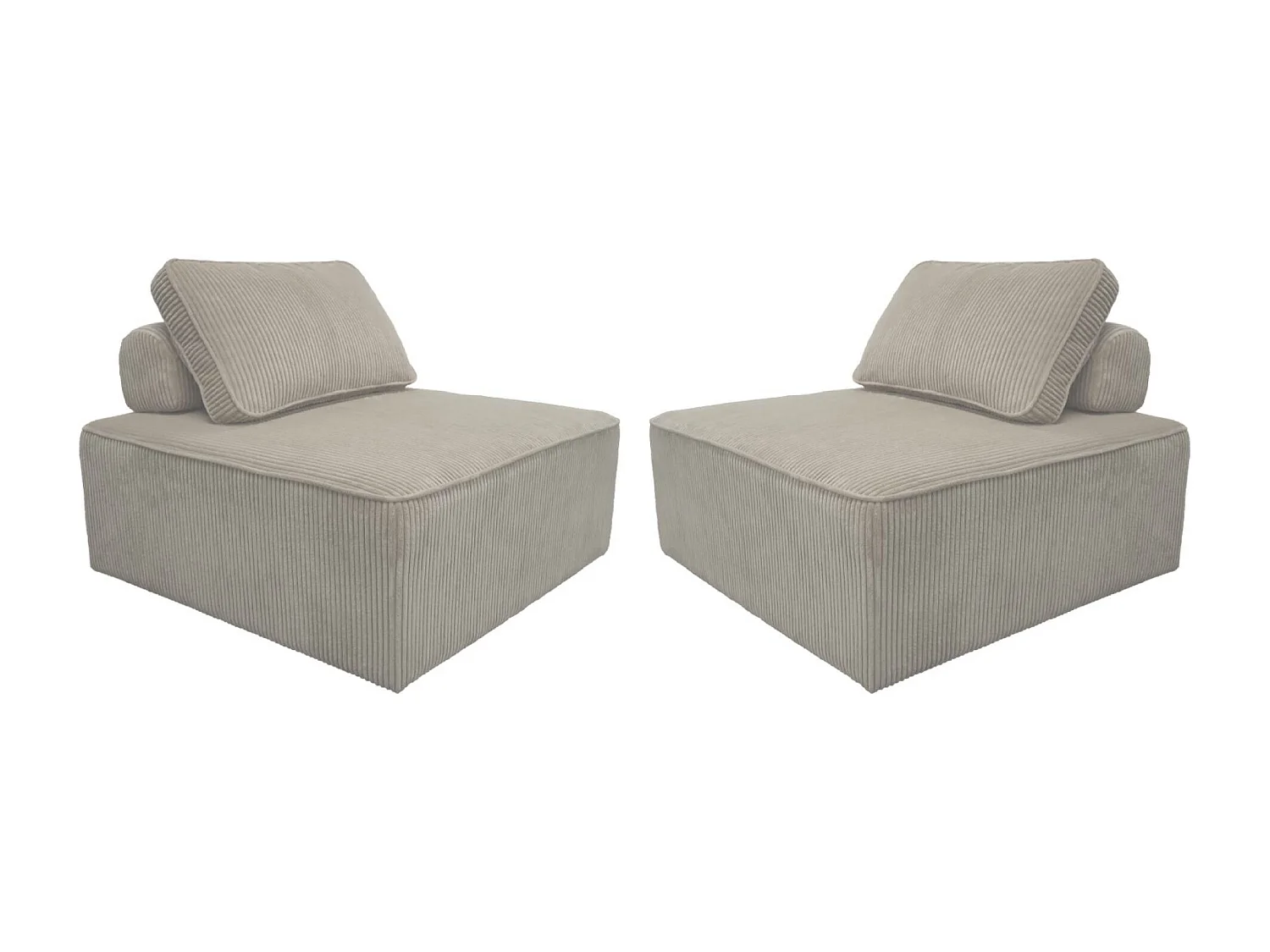 Lot de 2 chauffeuses  pour canapé modulable velours côtelé gris clair avec un coussin
