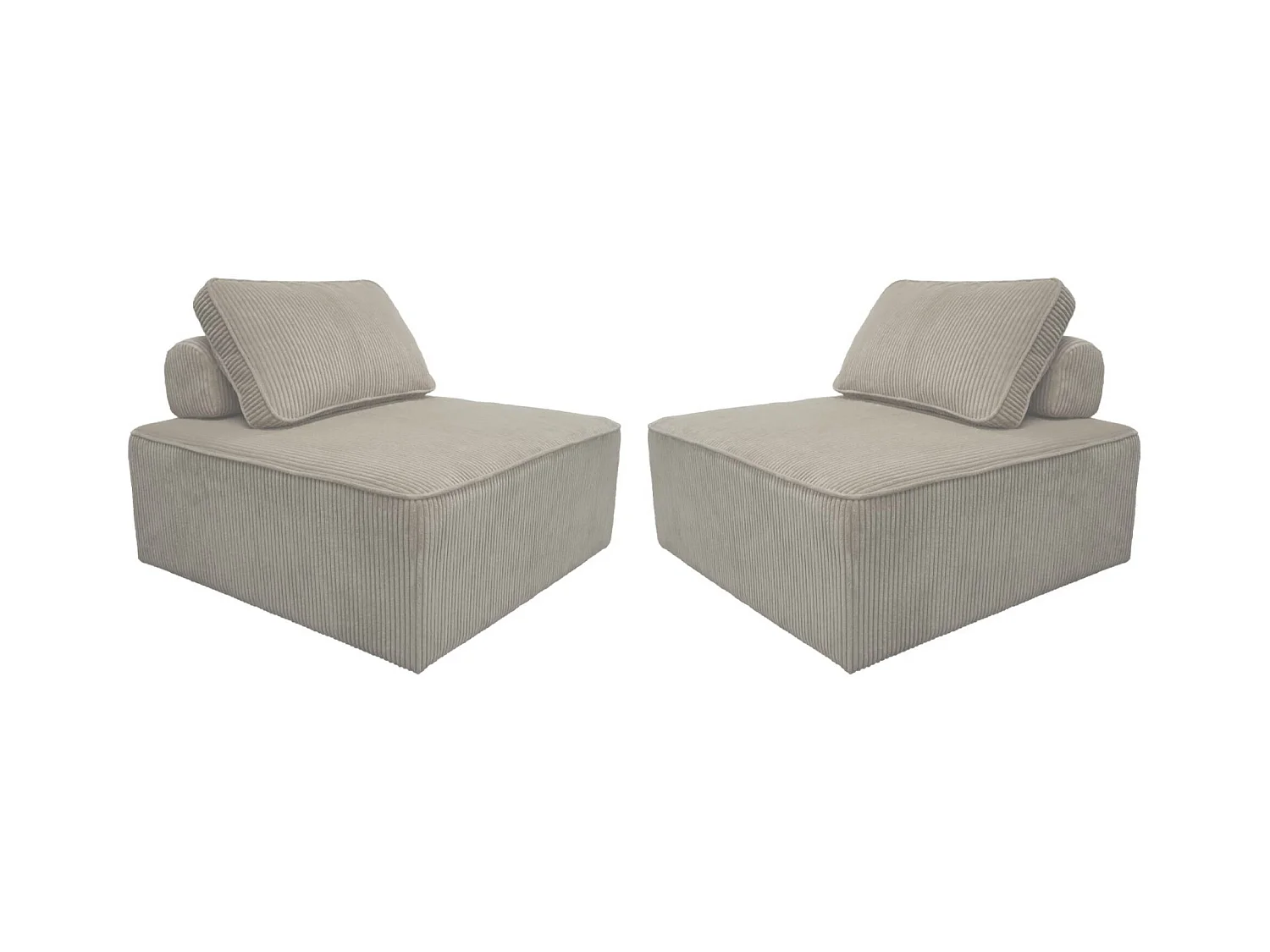 Lot de 2 chauffeuses  pour canapé modulable velours côtelé gris clair avec un coussin