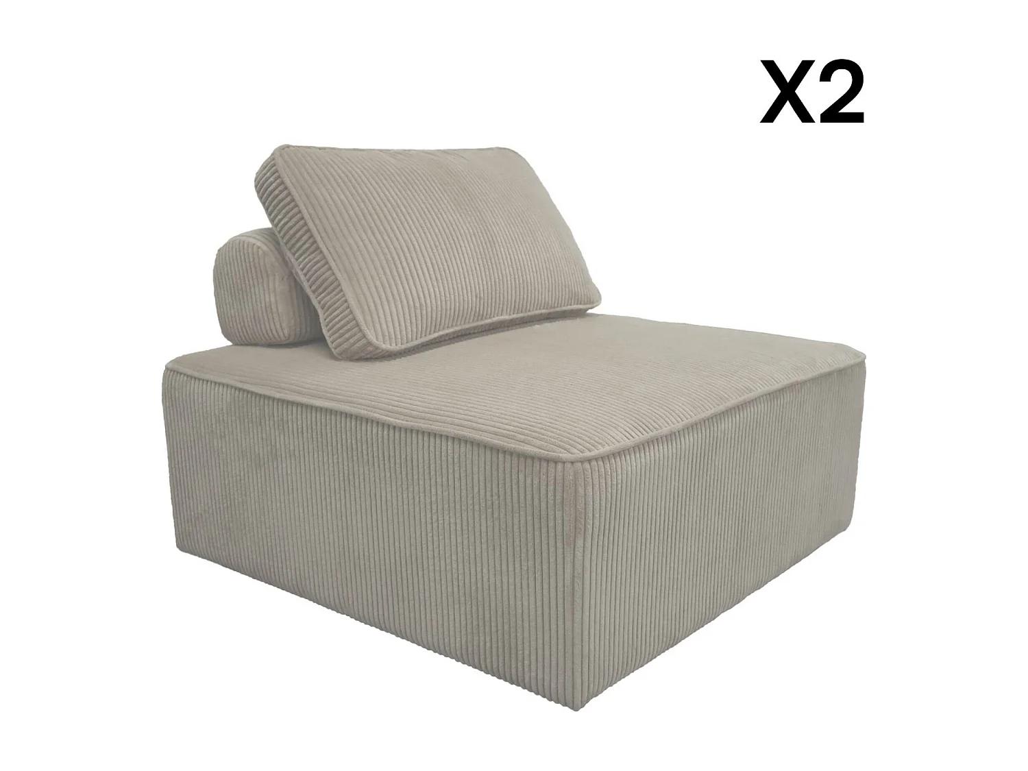 Lot de 2 chauffeuses  pour canapé modulable velours côtelé gris clair avec un coussin