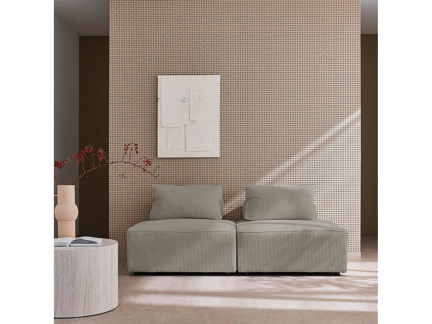 Sofá modular de pana, 2 plazas gris claro