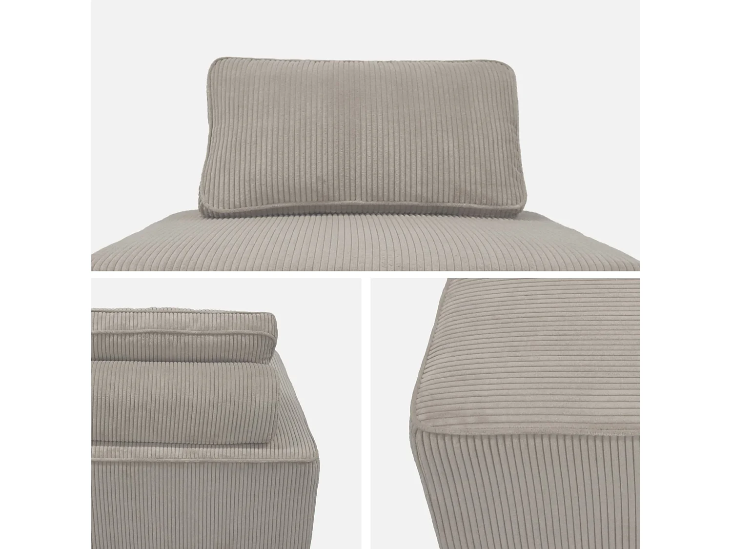 Sofá modular de pana, 2 plazas gris claro