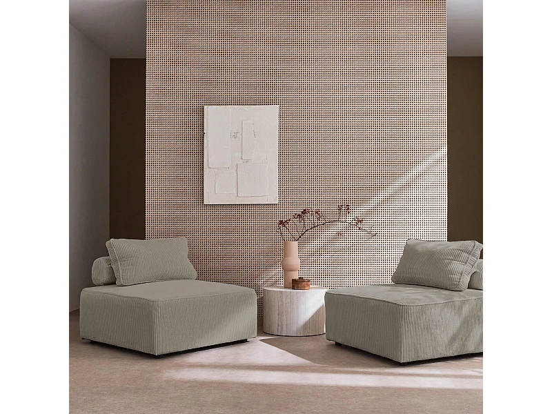 Sofá modular de pana, 2 plazas gris claro