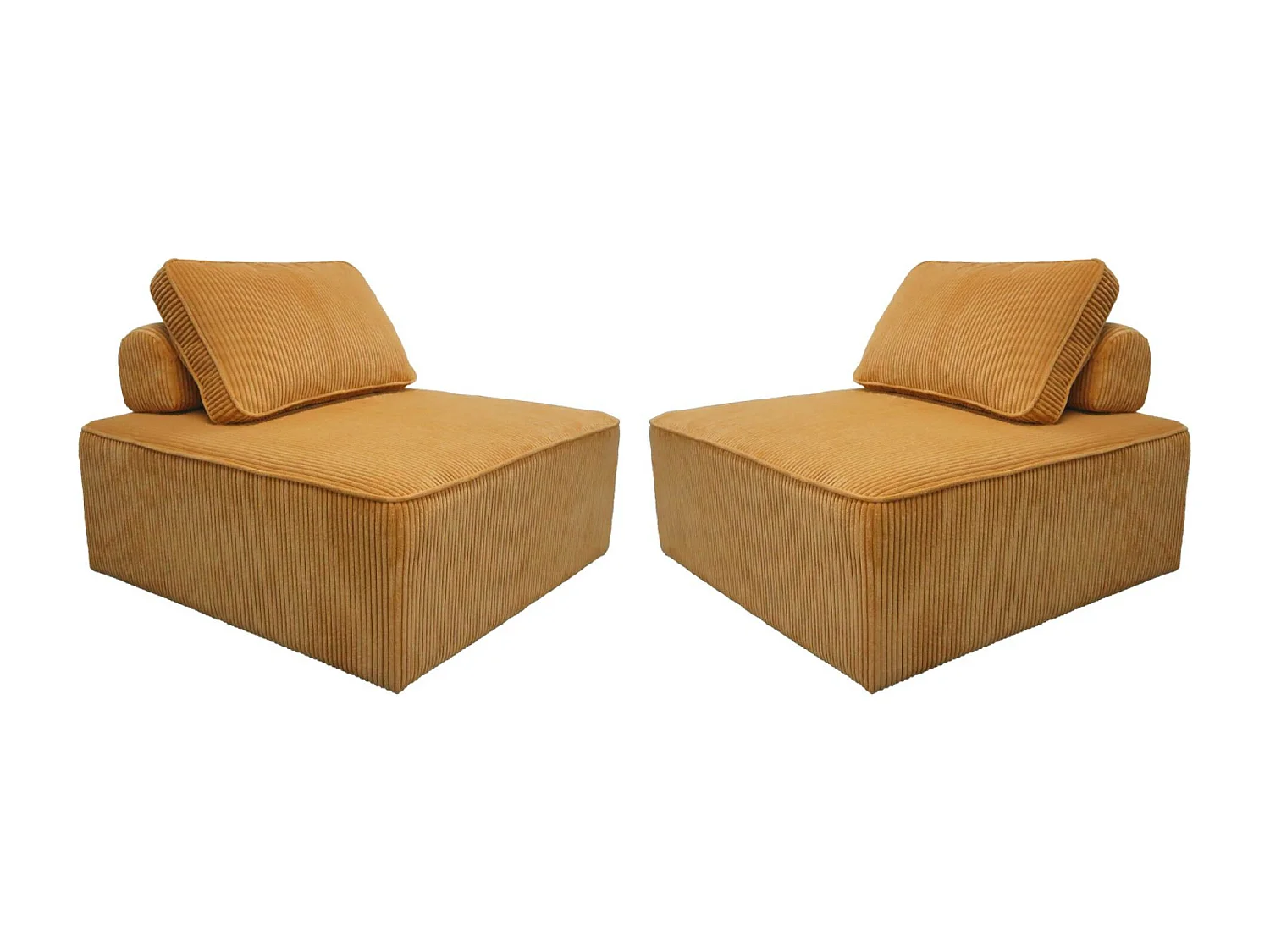 Lot de 2 chauffeuses  pour canapé modulable velours côtelé jaune avec un coussin