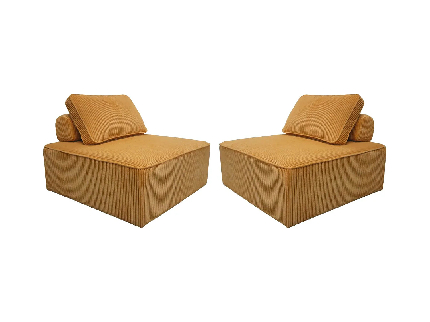 Lot de 2 chauffeuses  pour canapé modulable velours côtelé jaune avec un coussin