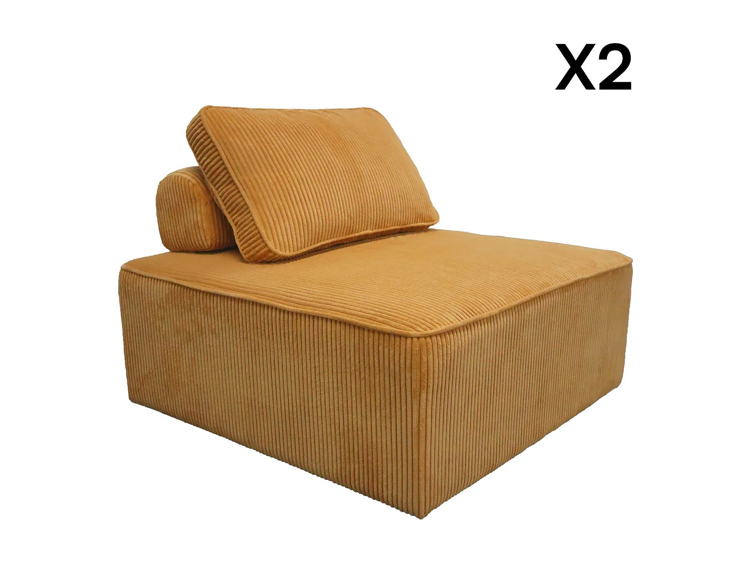 Lot de 2 chauffeuses  pour canapé modulable velours côtelé jaune avec un coussin