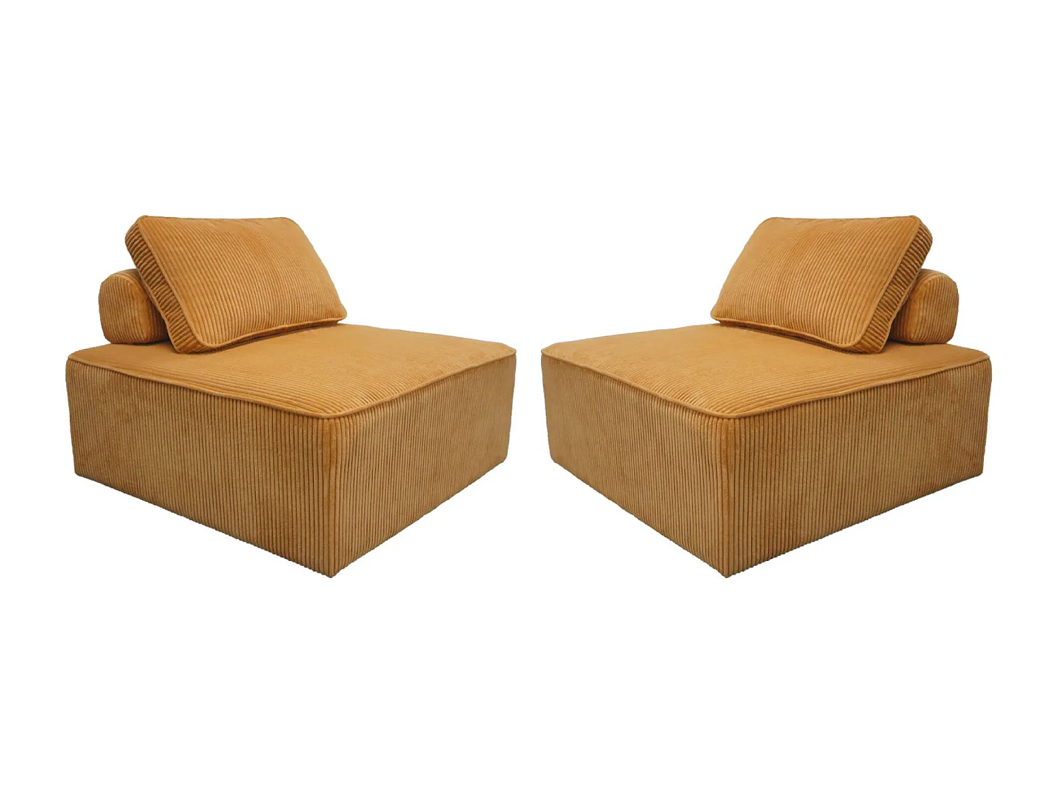 Sofá modular de pana, 2 plazas mostaza