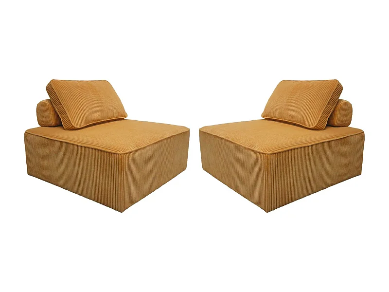 Lot de 2 chauffeuses  pour canapé modulable velours côtelé jaune avec un coussin