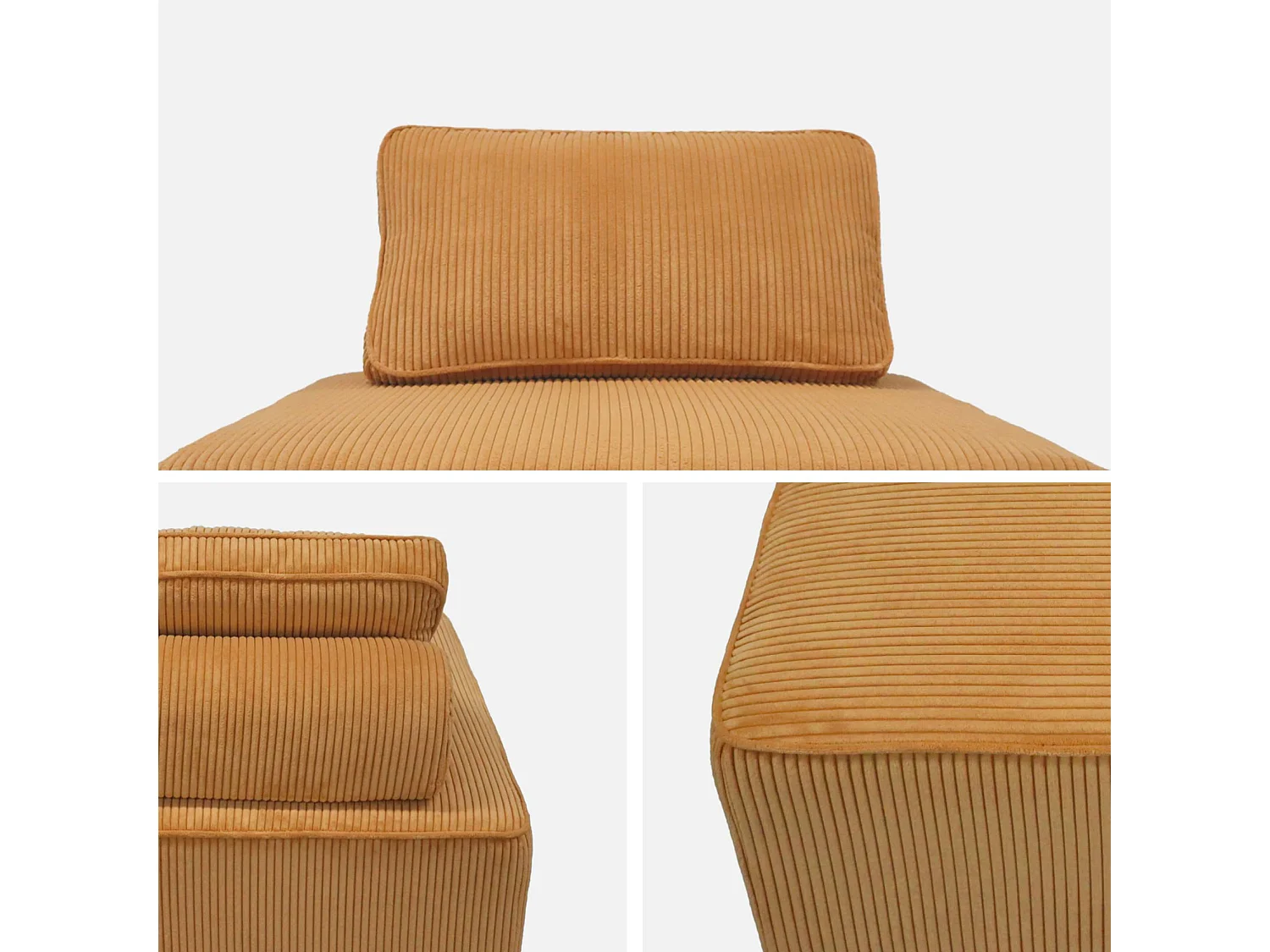Lot de 3 chauffeuses pour canapé modulables velours côtelé moutarde avec un coussin