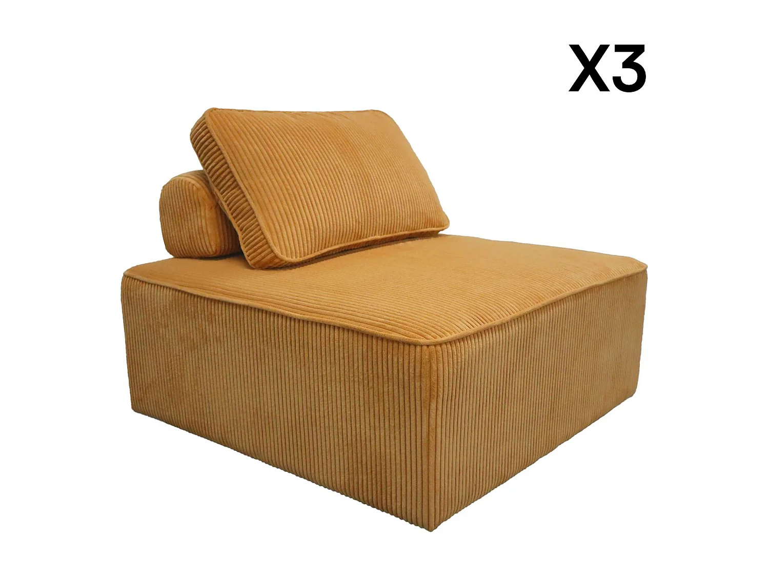 Sofá modular de pana, 3 plazas mostaza