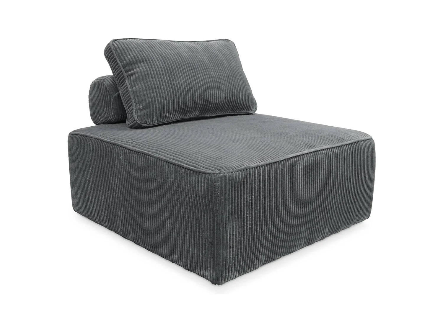 Chauffeuse  pour canapé modulable velours côtelé gris avec un coussin