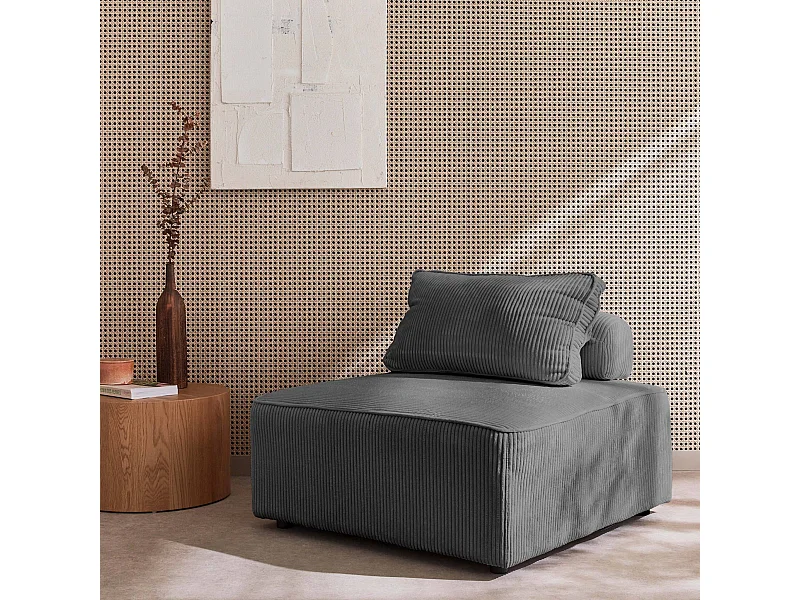 Chauffeuse  pour canapé modulable velours côtelé gris avec un coussin