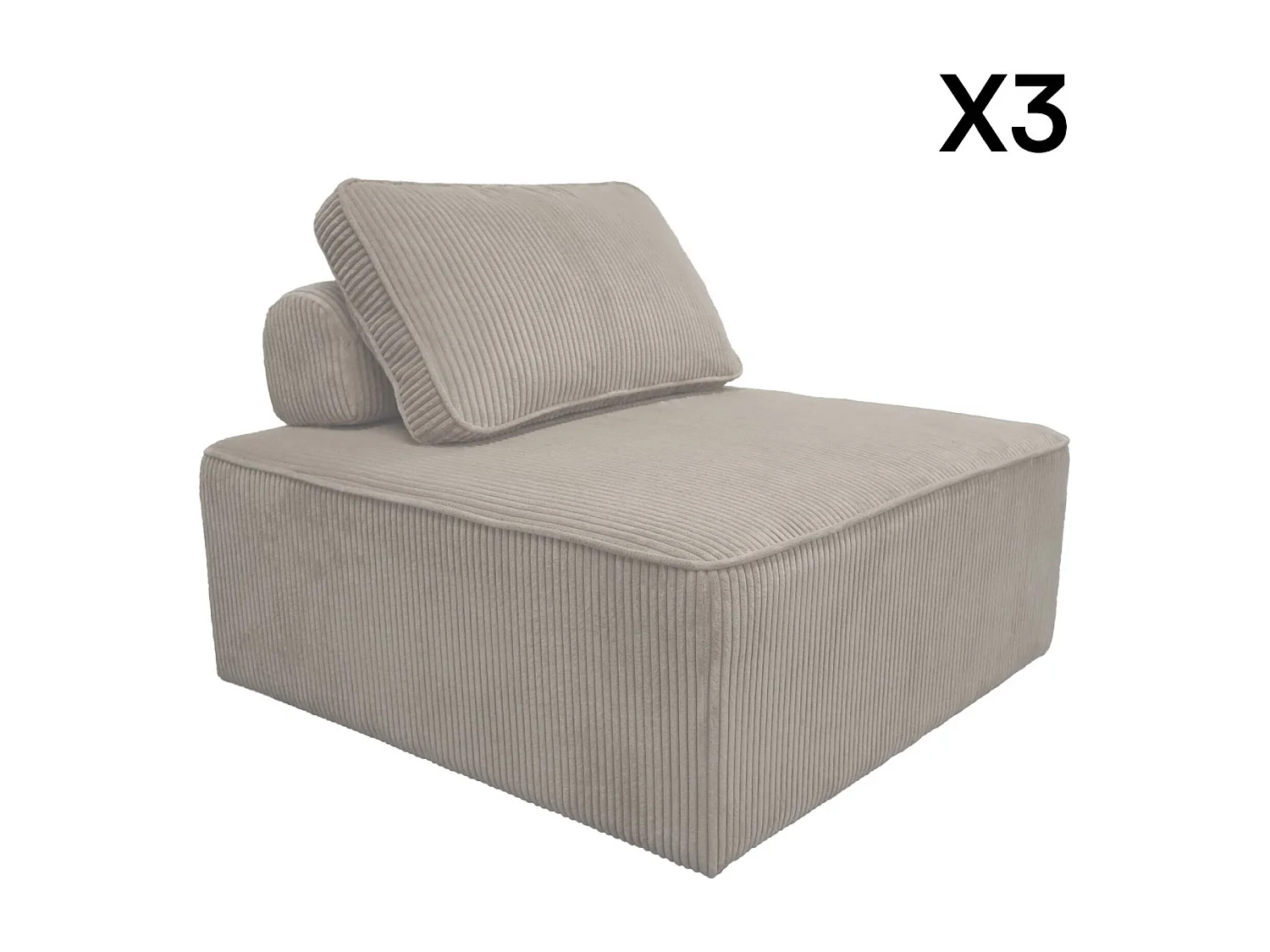 Sofá modular de pana, 3 plazas gris claro