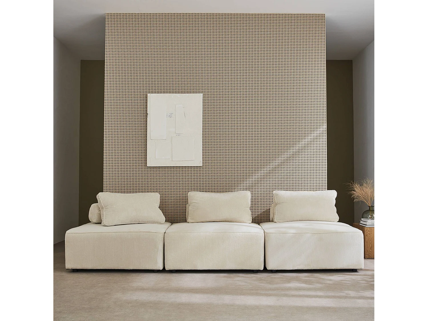 Poltrona per divano modulare velluto a coste (set di 3), crema