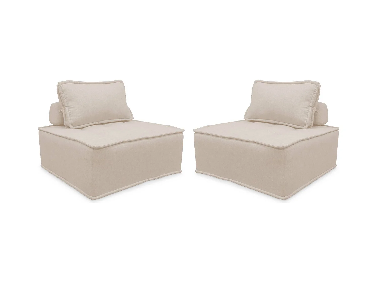 Lot de 2 chauffeuses pour canapé modulable tissu capitonné crème avec un coussin