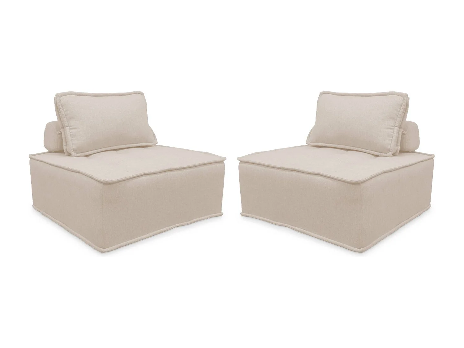 Set di 2 poltrone per divano modulare trapuntato, crema
