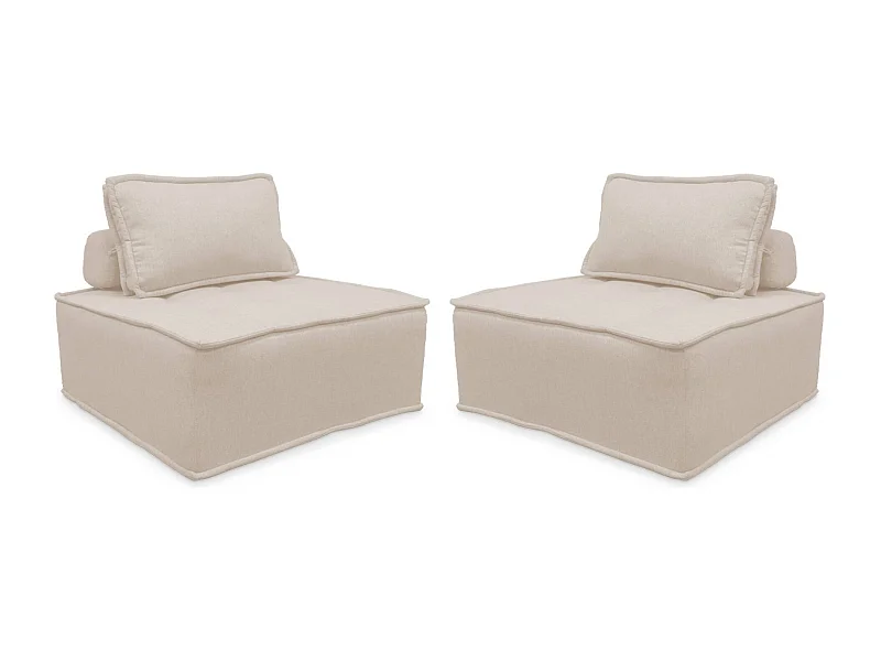 Lot de 2 chauffeuses pour canapé modulable tissu capitonné crème avec un coussin