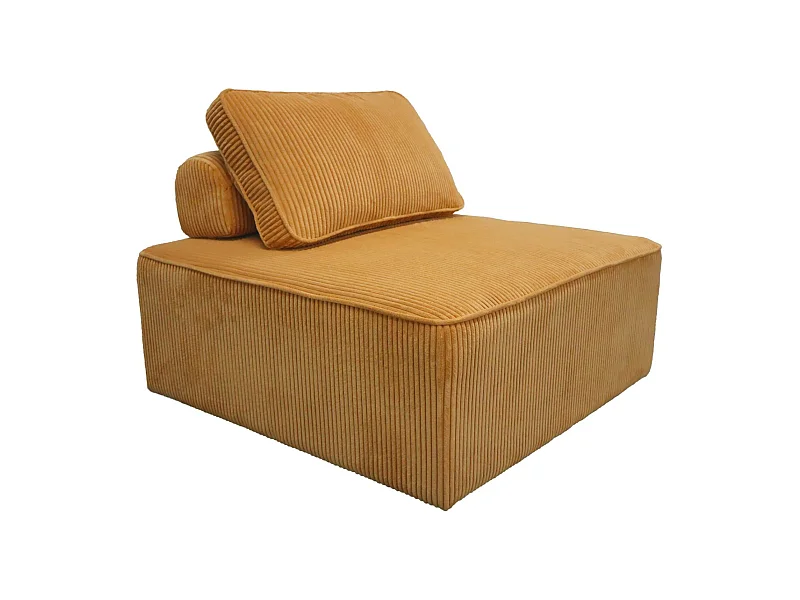 Chauffeuse  pour canapé modulable velours côtelé moutarde avec un coussin