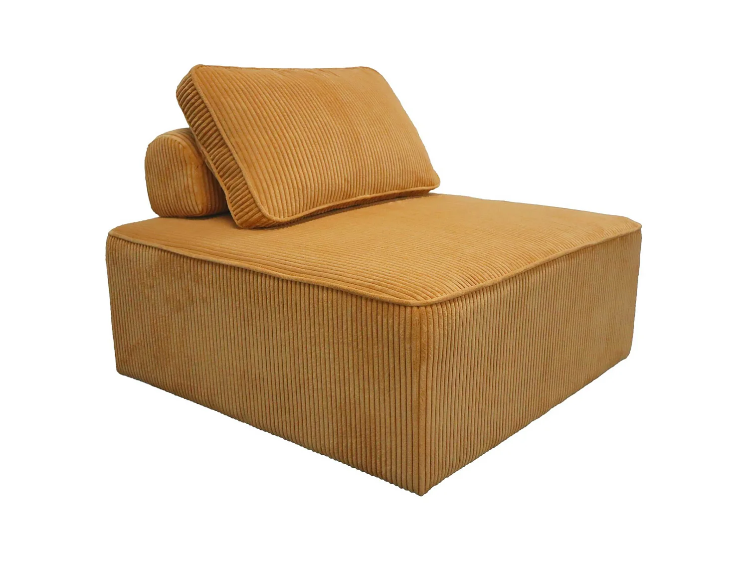 Chauffeuse  pour canapé modulable velours côtelé moutarde avec un coussin