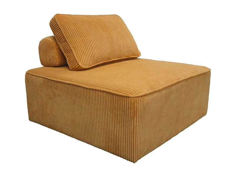 Chauffeuse  pour canapé modulable velours côtelé moutarde avec un coussin