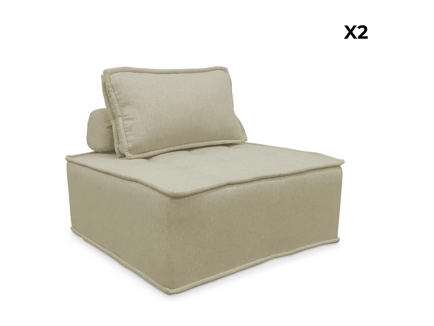 Lot de 2 chauffeuses pour canapé modulable tissu capitonné beige avec un coussin