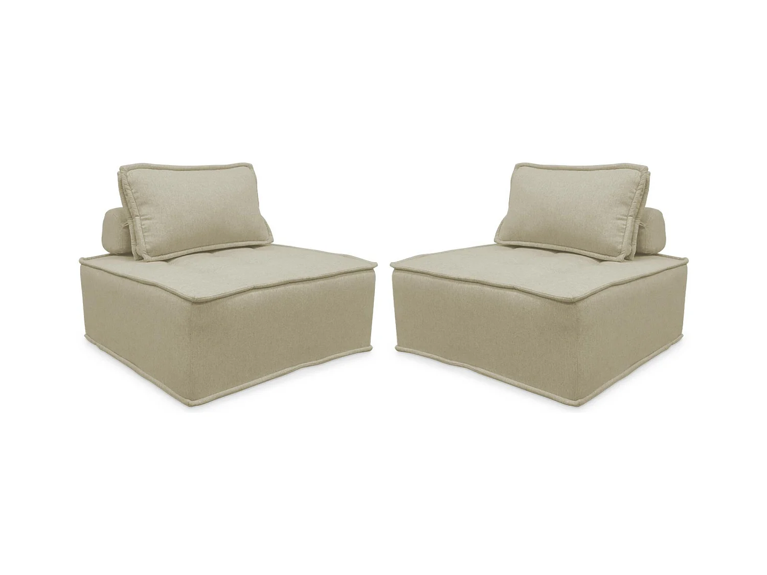 Lot de 2 chauffeuses pour canapé modulable tissu capitonné beige avec un coussin